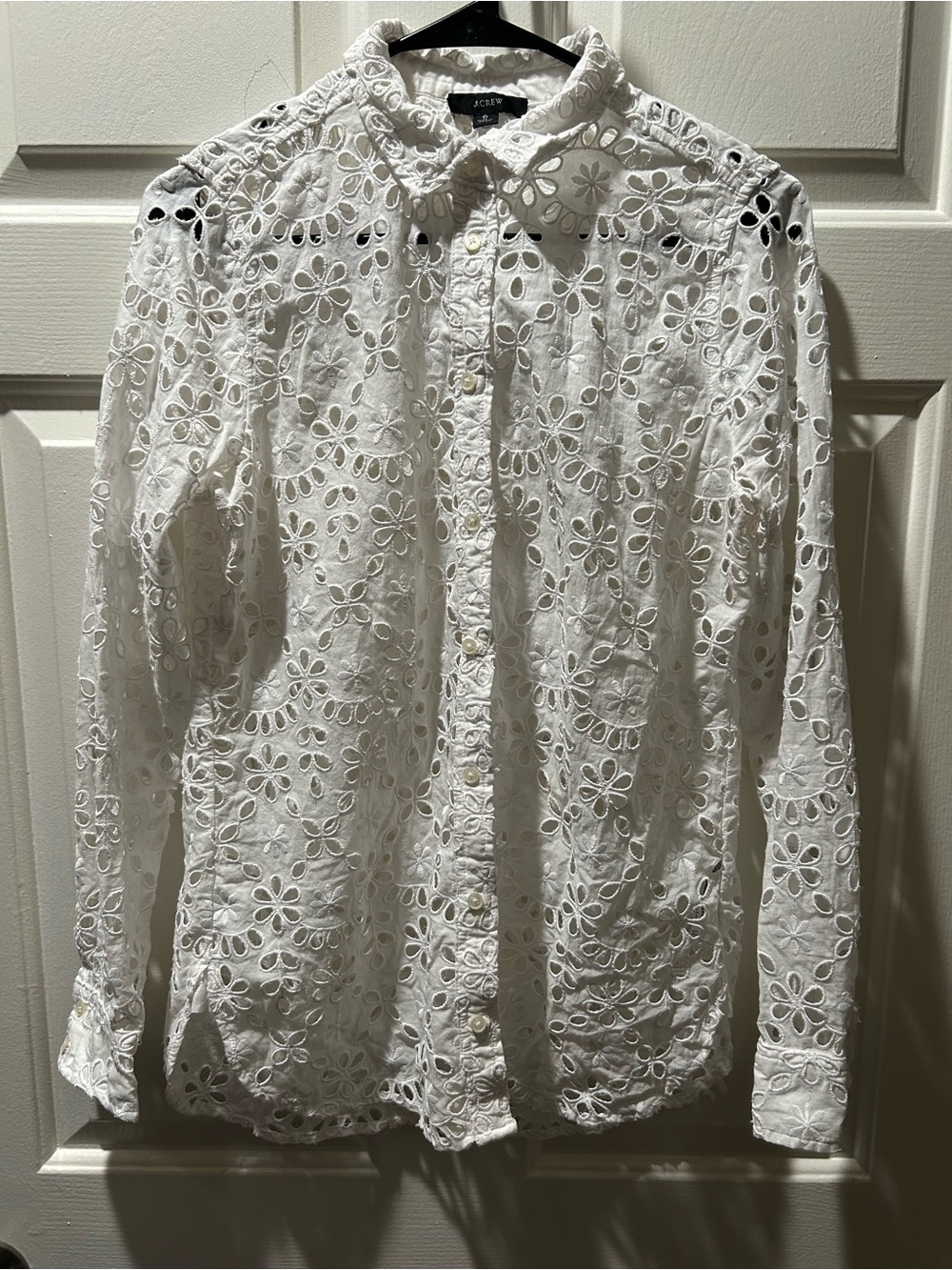 J. Crew Women’s White Button-Up Shirt in Embroidered Eyelet Size 6
